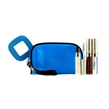 Sada lesků na rty s modrou taštičkou na kosmetiku Lip Gloss Set With Blue Cosmetic Bag (3x lesk na rty, 1x kosmetická taštička)