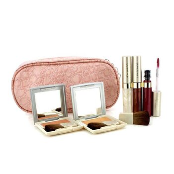 Dekorativní kosmetika na tvář a rty s růžovou kosmetickou taštičkou Cheek & Lip Makeup Set With Pink Cosmetic Bag (2x tvářenka, 3x lesk na rty 1x tvářenka, 1x kosmetická taštička)