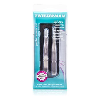 Tweezerman Sada pinzet Petite Tweeze Set: zešikmená pinzeta Slant Tweezer + špičatá pinzeta Point Tweezer (With Black Leather Case)