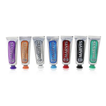Marvis Toothpaste Set - Flavour Collection: 7x Mini Toothpaste 25ml (Whitening, Licorice, Jasmin, Ginger, Classic, Cinnamon. Aquatic)