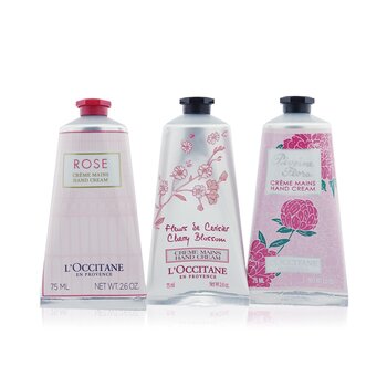 LOccitane Kolekce krému na ruce Pink Flowers: Pivoine Flora + Rose + Cherry Blossom