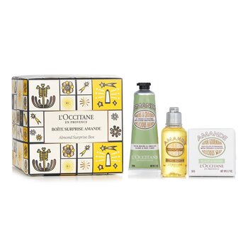 LOccitane Almond Surprise Box Set: Shower Oil 35ml + Almond Hand Cream 30ml + Almond Solid Soap 50g (Unboxed)