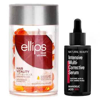 elipsy Ellips Hair Vitamin Oil - Hair Vitality 50capsules x1ml X Natural Beauty Intensive Multi-Corrective Serum - Mandelic Acid 18% (Exp Date: 12/2025) 35ml
