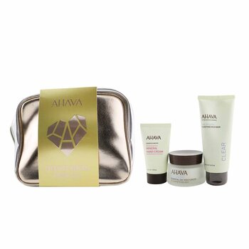 Ahava Everyday Mineral Essentials Set: Essential Day Moisturizer 50ml+ Purifying Mud Mask 100ml+ Mineral Hand Cream 40ml+ Bag