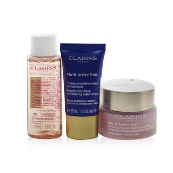 Clarins Multi-Active Collection: Day Cream 50ml+ Night Cream 15ml+ Cleansing Micellar Water 50ml+ Bag