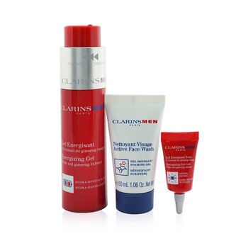Clarins Clarinsmen Energizing Essentials Set: Energizing Gel 50ml + Active Face Wash 30ml + Energizing Eye Gel 3ml + Bag