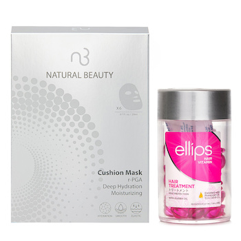 elipsy Ellips Hair Vitamin Oil - Hair Treatment 50capsules x1ml X Natural Beauty r-PGA Deep Hydration Moisturizing Cushion Mask (Exp Date: 01/2026) 6x 20ml